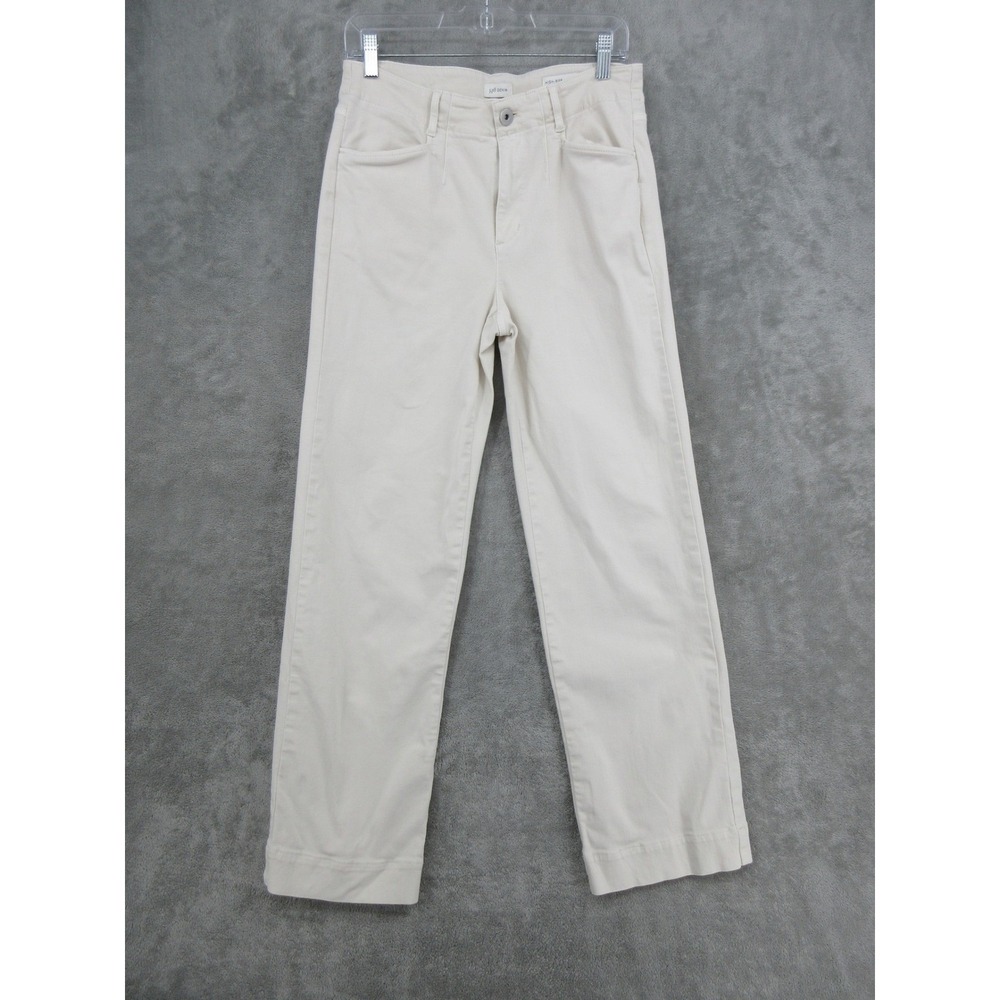 J Jill Jeans Womens 8 High Rise‎ Wide Leg Stretch Denim Pockets Cream Ivory Zip